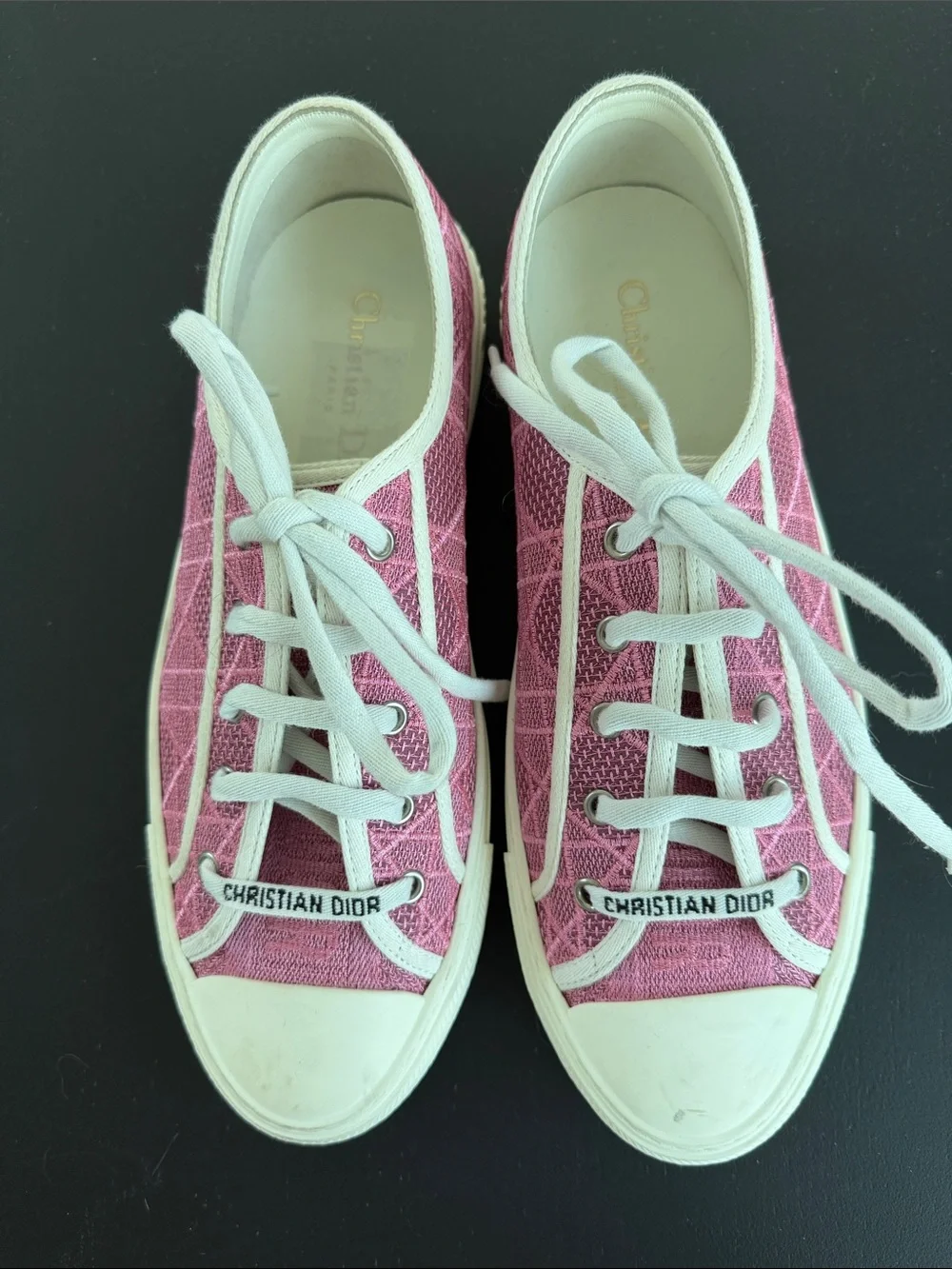 Christian Dior Pink and White Embroidered Low-Top Sneakers